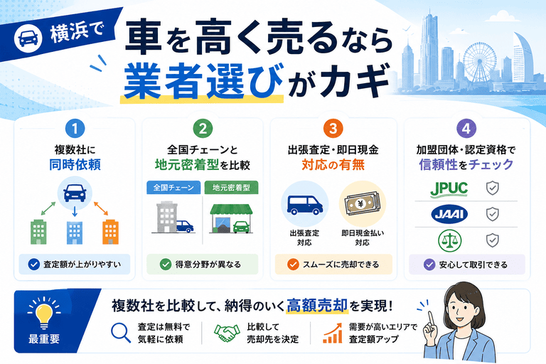 横浜で車を高く売るための業者の選び方